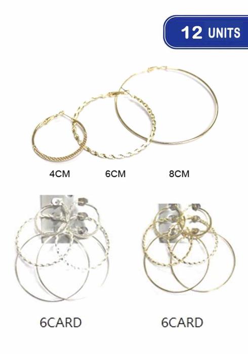 Fashion Metal Hoop Earring 3 Pair Set  (Dozen per Pack)