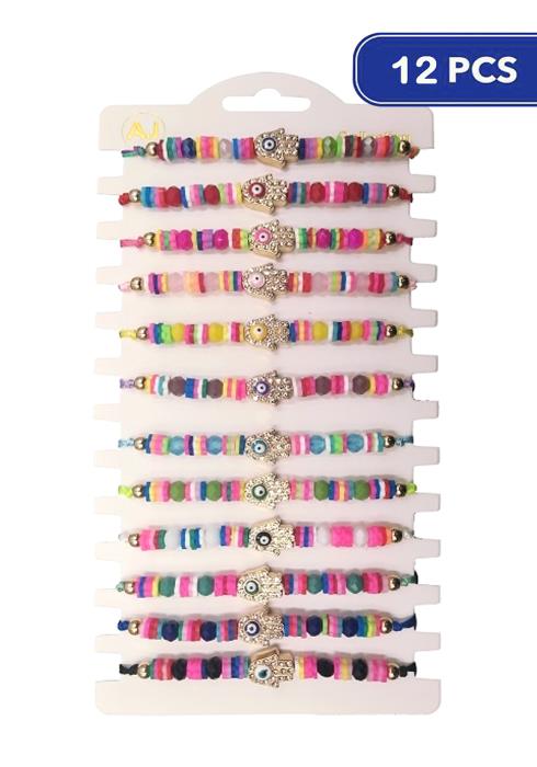 Fashion Multi Bead Hamsa Bracelet   (Dozen per Pack)