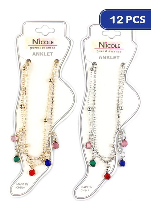 Fashion Rhinestone Metal Chain Anklet   (Dozen per Pack)