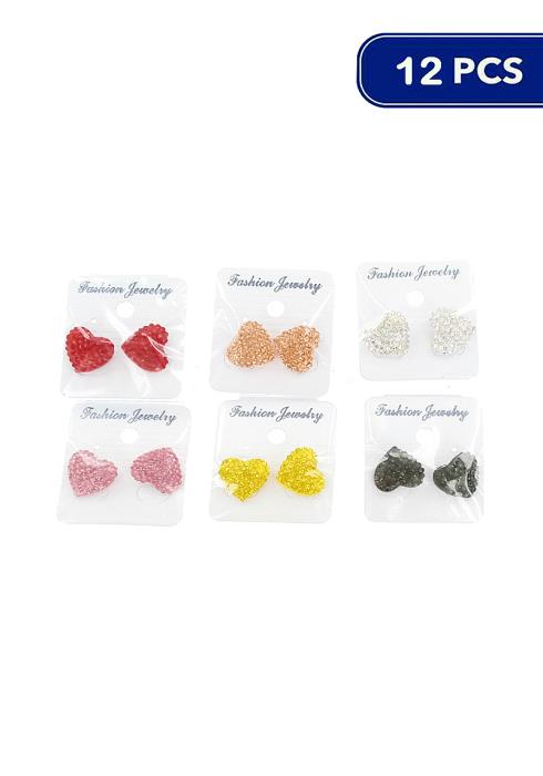 Fashion Rhinestone Heart Stud Earring   (Dozen per Pack)