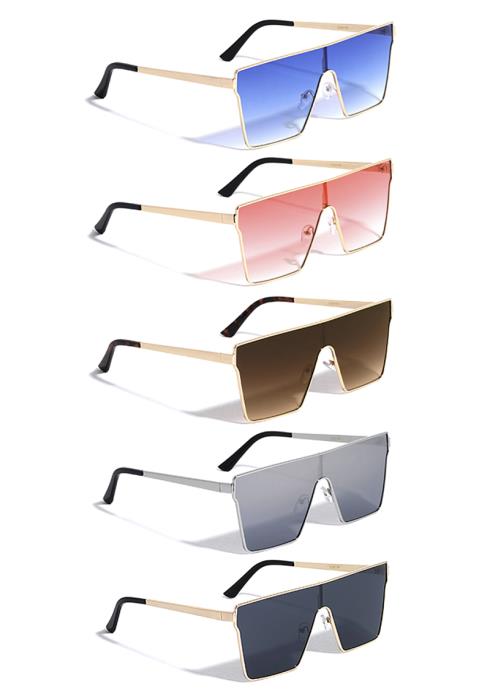 Geometric Metal Flat Top Shield Sunglasses  (Dozen per Pack)