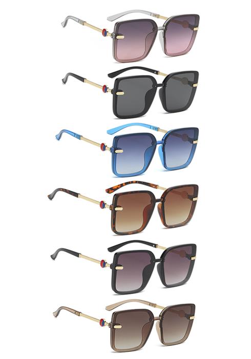 Fashion Square Side Two Color Circle Sunglasses  (Dozen per Pack)