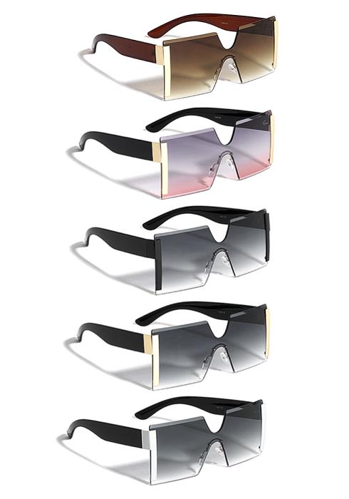 Metal Curved Bridge Rimless Shield Sunglasses  (Dozen per Pack)