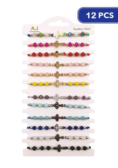 Fashion Bead Cross Bracelet   (Dozen per Pack)