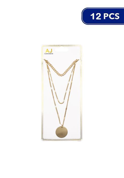 Fashion Metal Circle Pendant Chain Layer Necklace  - Gd (Dozen per Pack)