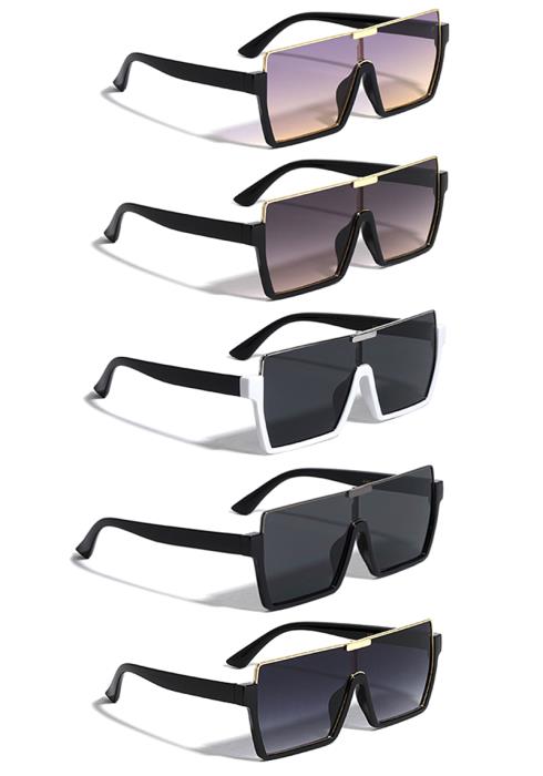 Flat Metal Top Rectangle Shield Sunglasses  (Dozen per Pack)