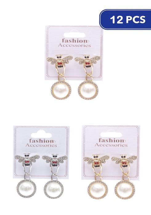 Fashion Bee Pearl Dangle Earring   (Dozen per Pack)