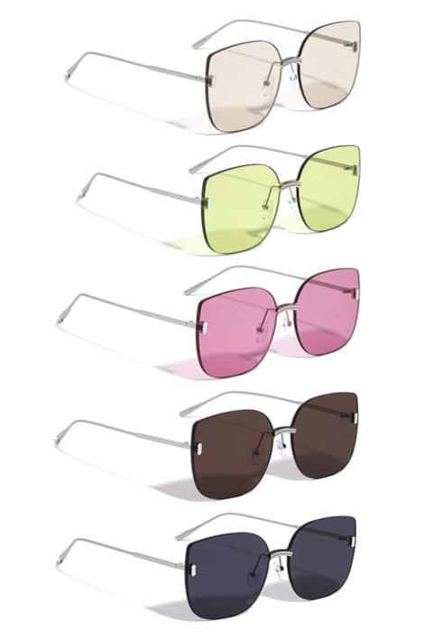 Metal Rimless Shield Square Cat Eye Sunglasses  (Dozen per Pack)