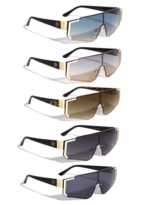 Lion Head Metal Semi Rimless Shield Sunglasses  (Dozen per Pack)