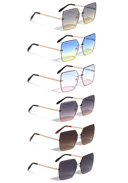 Metal Rimless Diamond Edge Cut Butterfly Sunglasses  (Dozen per Pack)
