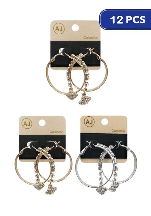 Fashion Metal Rhinestone Hoop Earring   (Dozen per Pack)