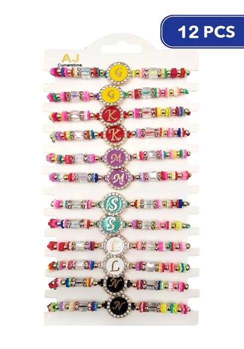 Fashion Initial Multi Bead Bracelet   (Dozen per Pack)