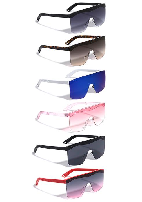 Rimless Flat Top One Piece Shield Rectangle Sunglasses  (Dozen per Pack)