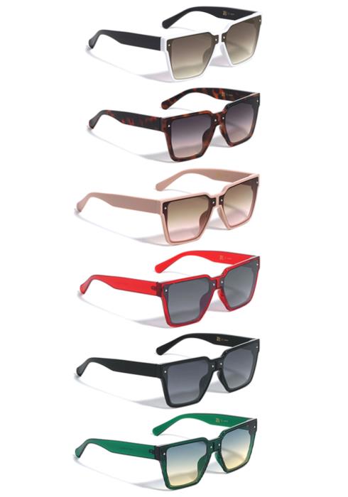 Tapered Temple Geometric Square Sunglasses  (Dozen per Pack)