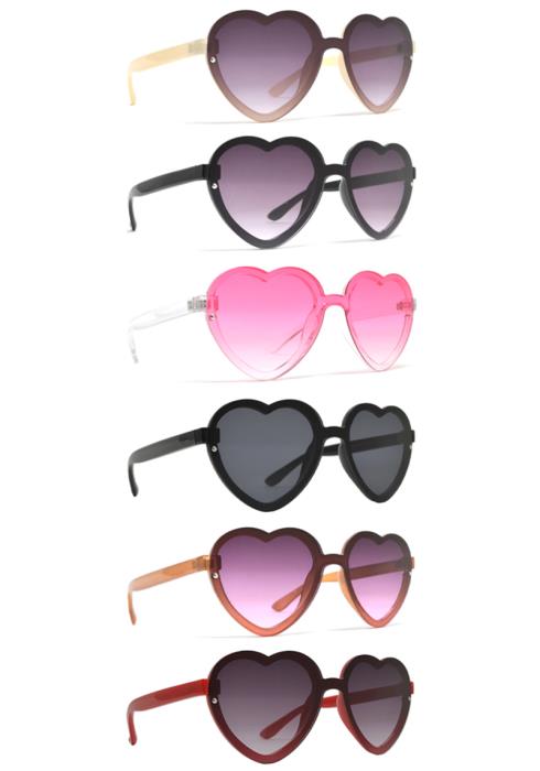 Rimless One Piece Heart Shape Sunglasses  (Dozen per Pack)