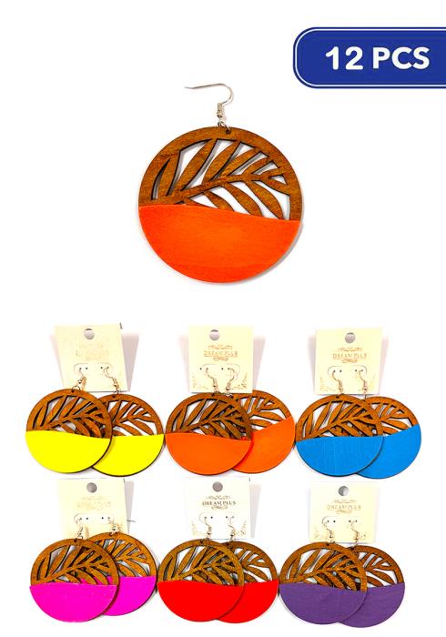 Fashion Wood Round Dangle Earring   (Dozen per Pack)