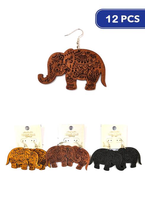 Fashion Wood Elephant Dangle Earring   (Dozen per Pack)