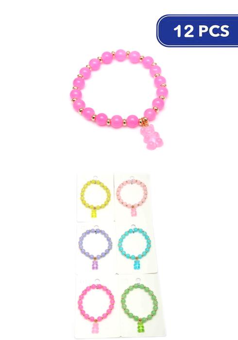 Fashion Bead Bear Stretch Bracelet   (Dozen per Pack)