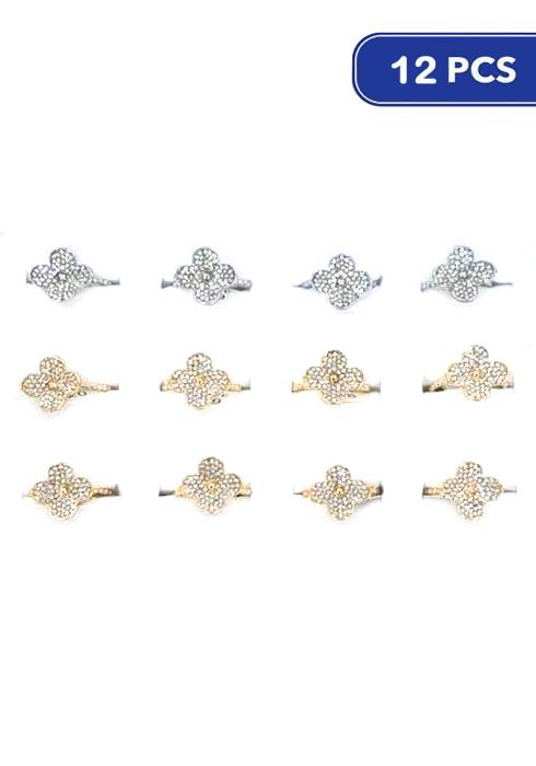 Fashion Rhinestone Flower Ring   (Dozen per Pack)