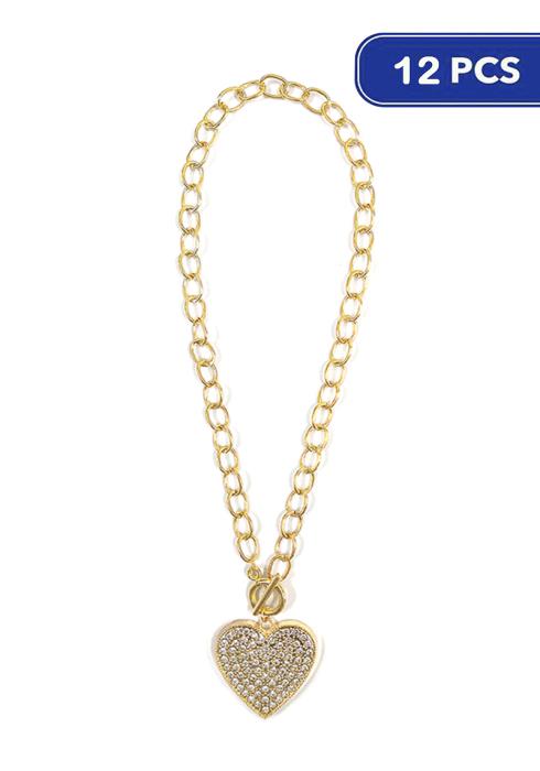 Rhinestone Heart Chain Necklace  - G (Dozen per Pack)