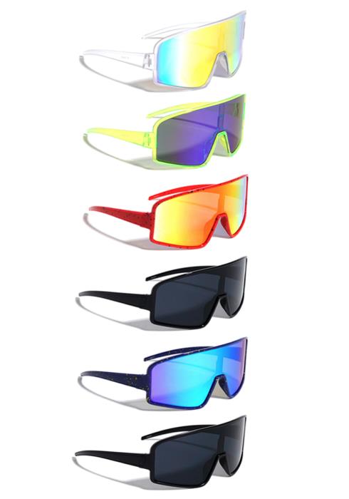 Oversized One Piece Curved Sports Sunglasses  (Dozen per Pack)