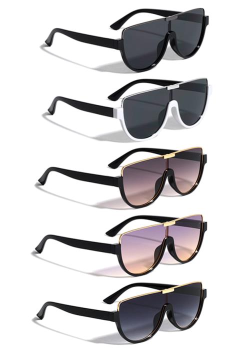 Flat Top One Piece Shield Rounded Sunglasses  (Dozen per Pack)