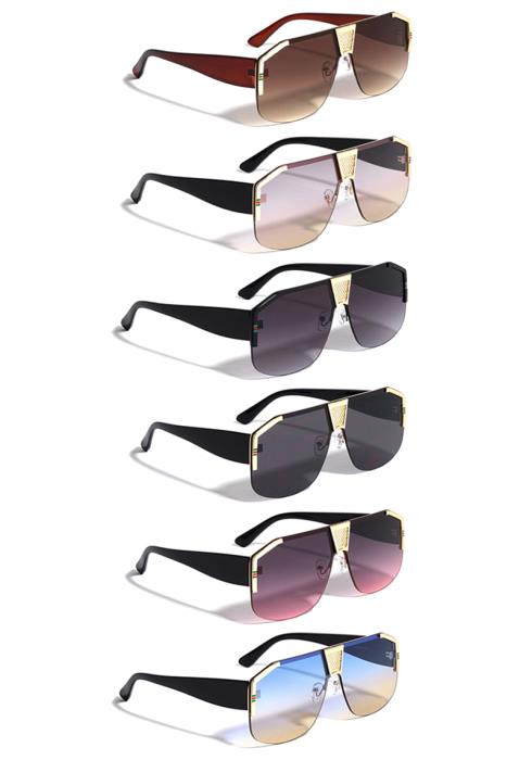 Oversized Rimless Flat Top Shield Sunglasses  (Dozen per Pack)