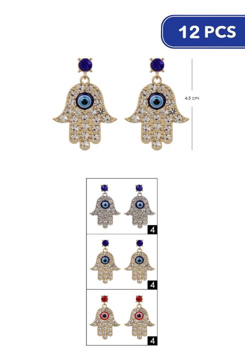 Fashion Rhinestone Hamsa Dangle Earring   (Dozen per Pack)