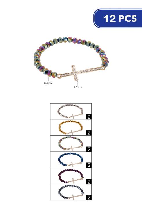 Fashion Crystal Cut Bead Cross Bracelet   (Dozen per Pack)