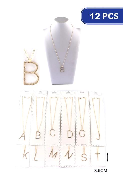 Fashion Rhinestone Initial Pendant Necklace  - G (Dozen per Pack)