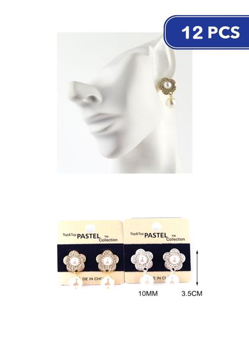 Fashion Rhinestone Flower Pearl Earring   (Dozen per Pack)