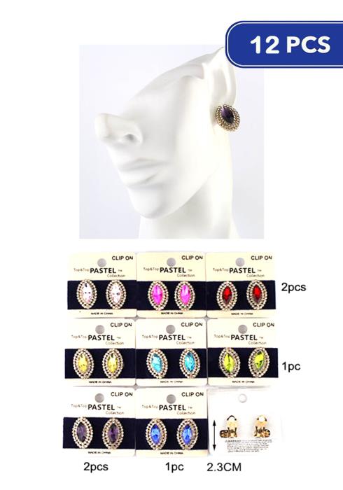 Fashion Crystal Stone Clip On Earring   (Dozen per Pack)