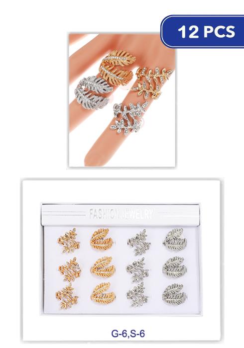 Metal Leaf Rhinestone Ring Set   (Dozen per Pack)