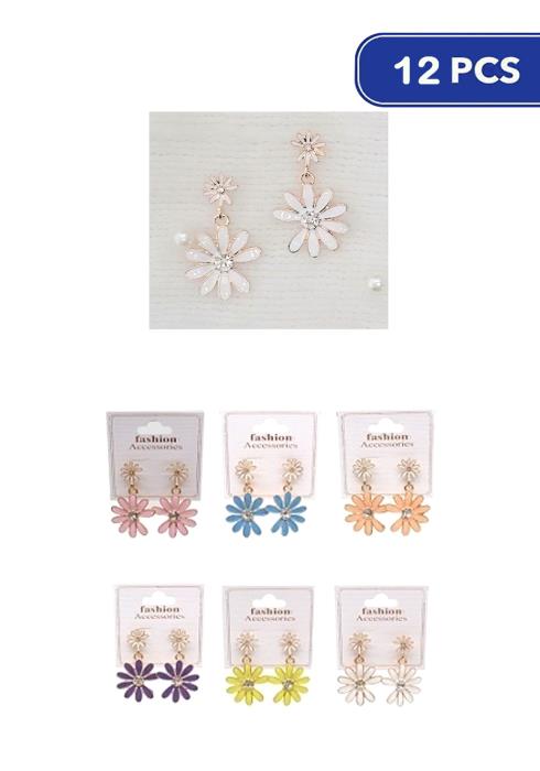 Color Crystal Flower Dangle Earring   (Dozen per Pack)