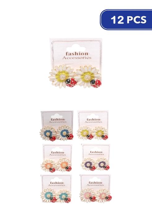 Cute Flower Color Lady Bug Earring   (Dozen per Pack)