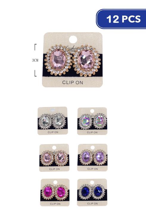 Modern Rhinestone Crystal Color Gem Earring   (Dozen per Pack)