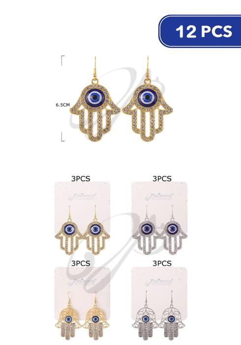 Fashion Rhinestone Hamsa Dangle Earring   (Dozen per Pack)