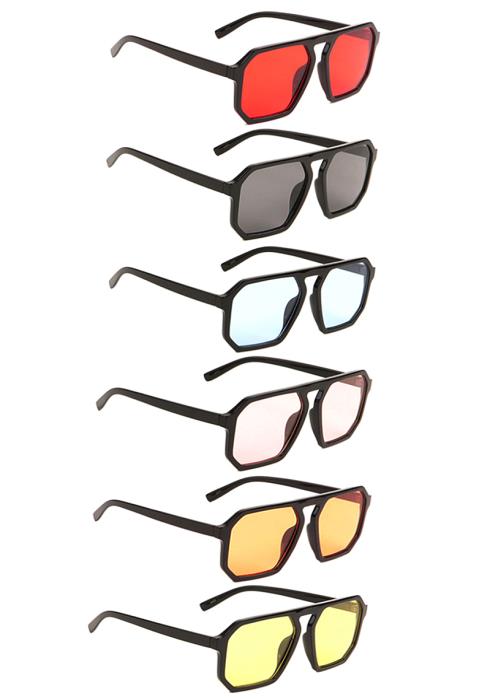 Flat Top Squared Color Sunglasses  (Dozen per Pack)