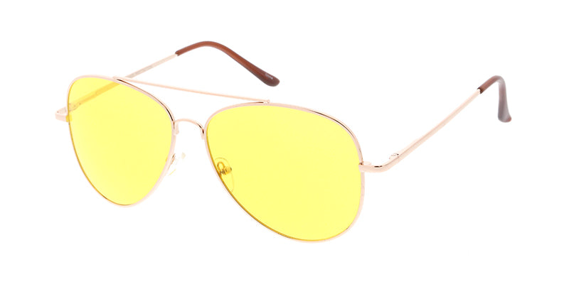 Unisex Metal Large Aviator Spring Temples w/ Yellow Lens (Pack of Dozen)