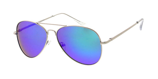 Unisex Standard Metal Aviator Silver Frame w/ Spectrum Color Mirror Lens (Pack of Dozen)