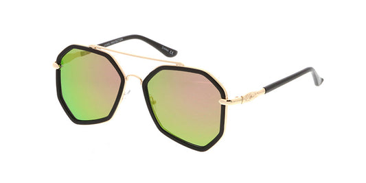 Women's Combo Large Geometric Aviator Frame w/ Color Mirror Lens (Pack of Dozen)