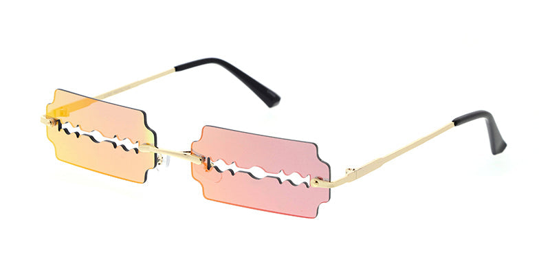 5007RV Unisex Metal Small Rimless Razor Blade Novelty Frame w/ Color Mirror Lens