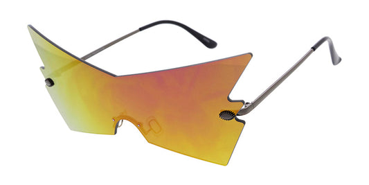 5012RV Unisex Metal Large Angled Rimless Novelty Frame w/ Color Mirror Lens