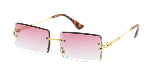 5038COL Unisex Metal Small Rectangular Diamond Cut Rimless Retro '90s Frame w/ Two Tone Lens