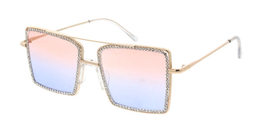 Women's Metal Large Square Rhinestone Encrusted Aviator Frame (Pack of Dozen)