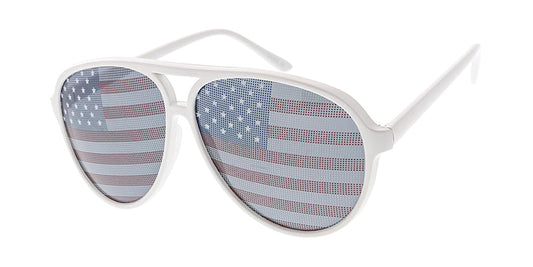 Unisex Plastic Large Aviator Frame w/ USA American Flag Novelty Lens Print (Pack of Dozen)