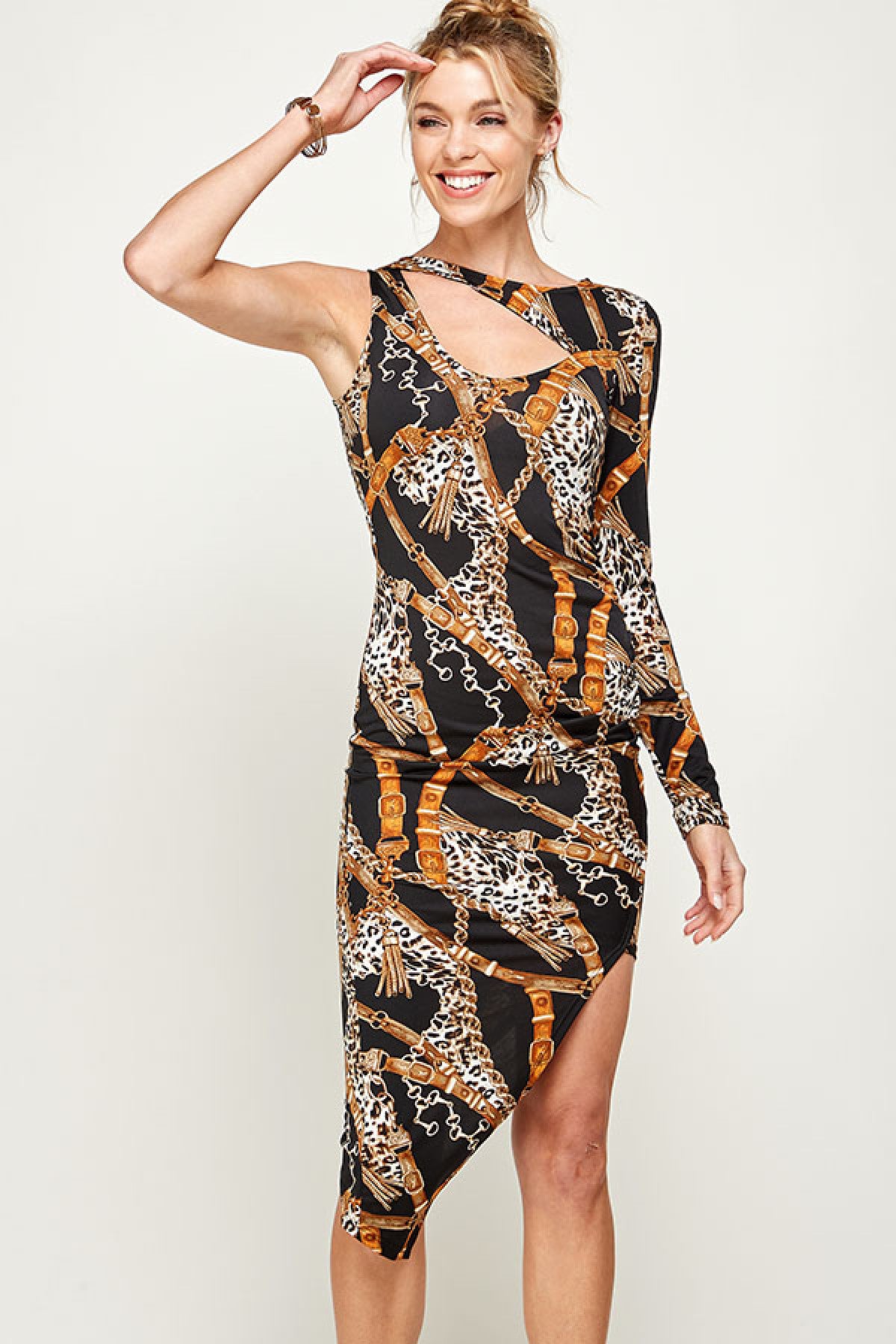 Black Chain Print Dress (Pack of 6 PCS)