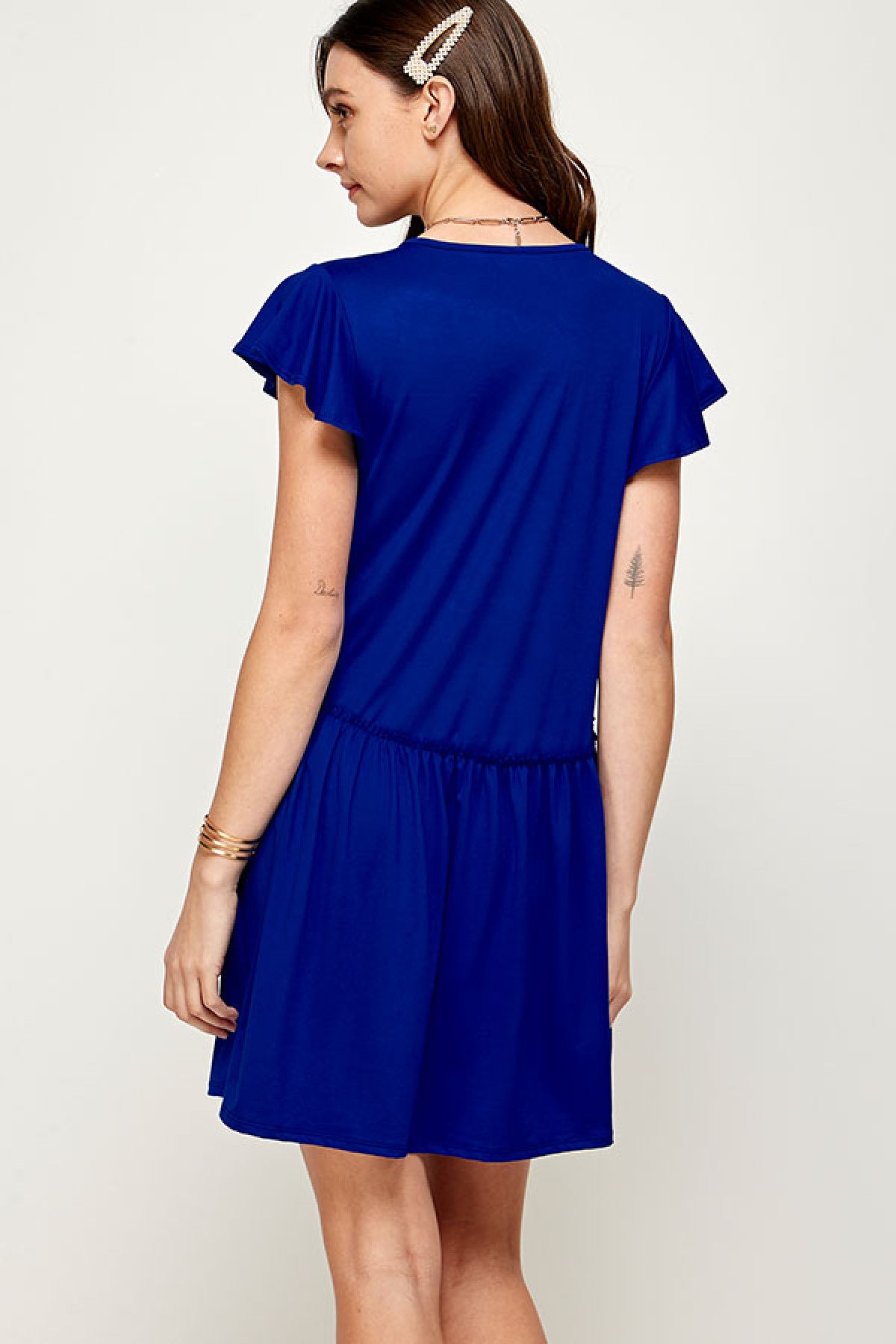 Royal Blue Deep V-Neck Ruffle Short Sleeve Dress (Pack of 6 PCS)