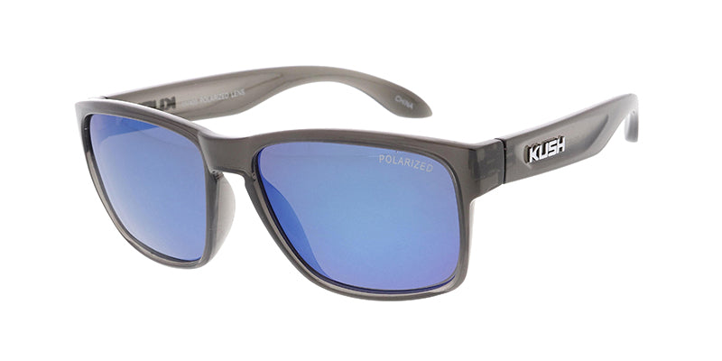 KUSH Plastic Medium Square Crystal Grey Frame w/ Polarized Color Mirror Lens (Pack of Dozen)