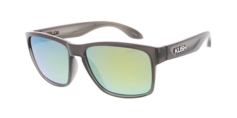 KUSH Plastic Medium Square Crystal Grey Frame w/ Polarized Color Mirror Lens (Pack of Dozen)